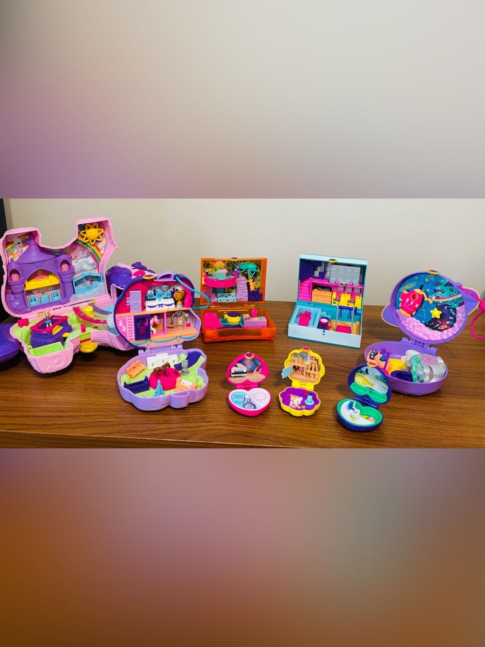 Collection of 8 Polly Pocket Playset Compacts from Mattel Accessories Shown